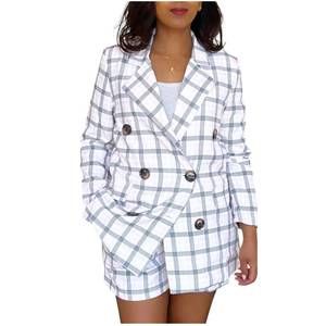NEW BELLAVIE plaid blazer and short set in white